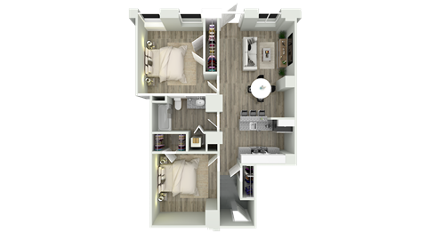 Floor plan for 2 beds, 1 bath, 831 sqft